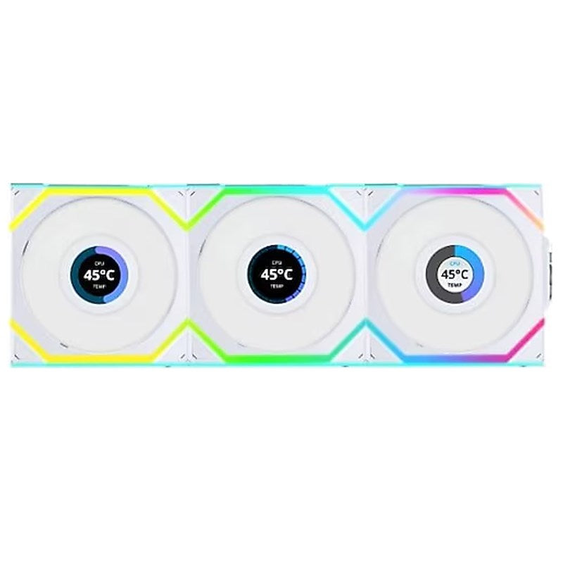 LIAN LI UNI FAN SL Wireless LCD 120mm ARGB Case Fans with 1.6” LCD Screen (3 Pack) - White LIAN LI UNI FAN SL Wireless LCD 120mm ARGB Case Fans with 1.6” LCD Screen (3 Pack) - White